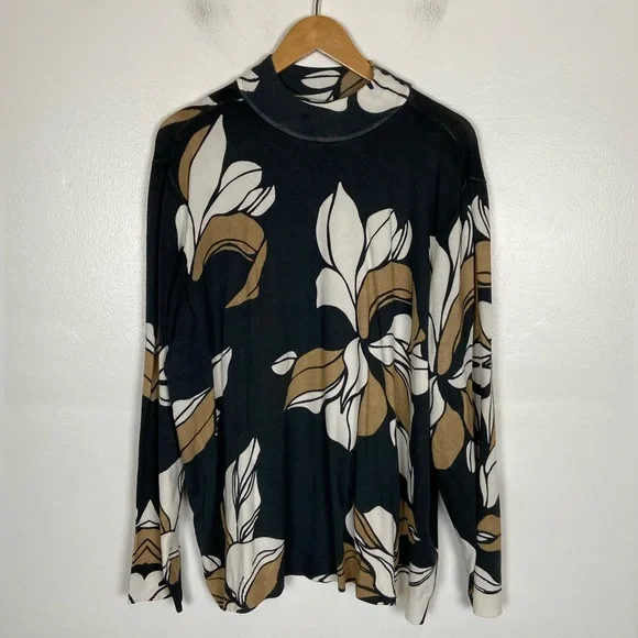 Chico's Retro Floral Mock-Neck Pullover Sweater Size 4 US XXL Basic Minimalist - Picture 1 of 9